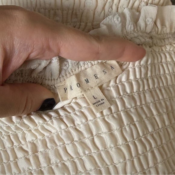 Promesa Ivory Smocked Blouse with Polka Dot Sheer Sleeves - Picture 5 of 6